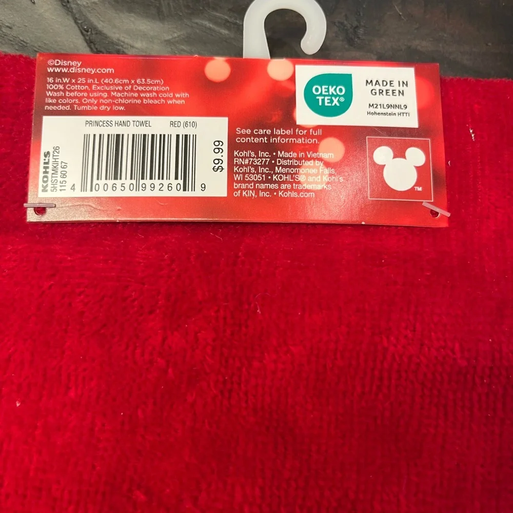 NWT Red Disney Princess Hand Towel